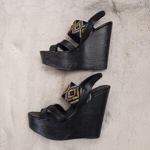 Chinese Laundry Bohemian Batik Print Leather Strappy Slingback Platform Sandal
